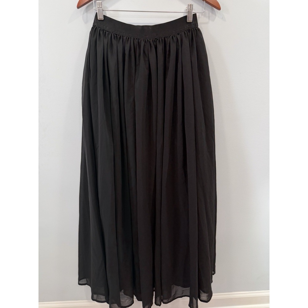 Black Maxi Skirt Women's Medium Long Flowing Pleated Lined Sheer Whimsigoth